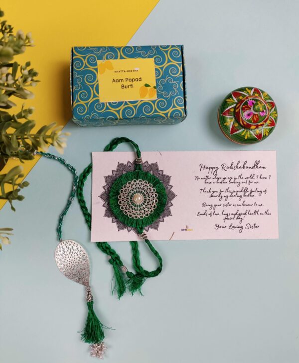 Silver Plated Filigree Rakhi Lumba Combo Gift Hampers in Gurgaon Delhi NCR Noida India